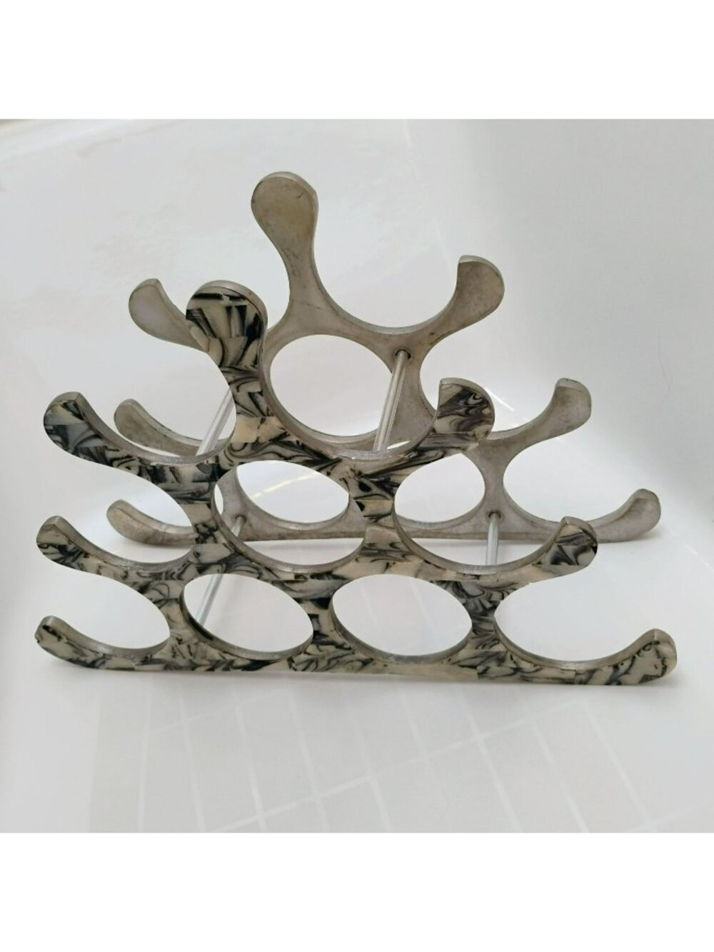 Vintage Postmodern Aluminum Wine Rack with Faux Marble Inlay, Mid Century Atomic